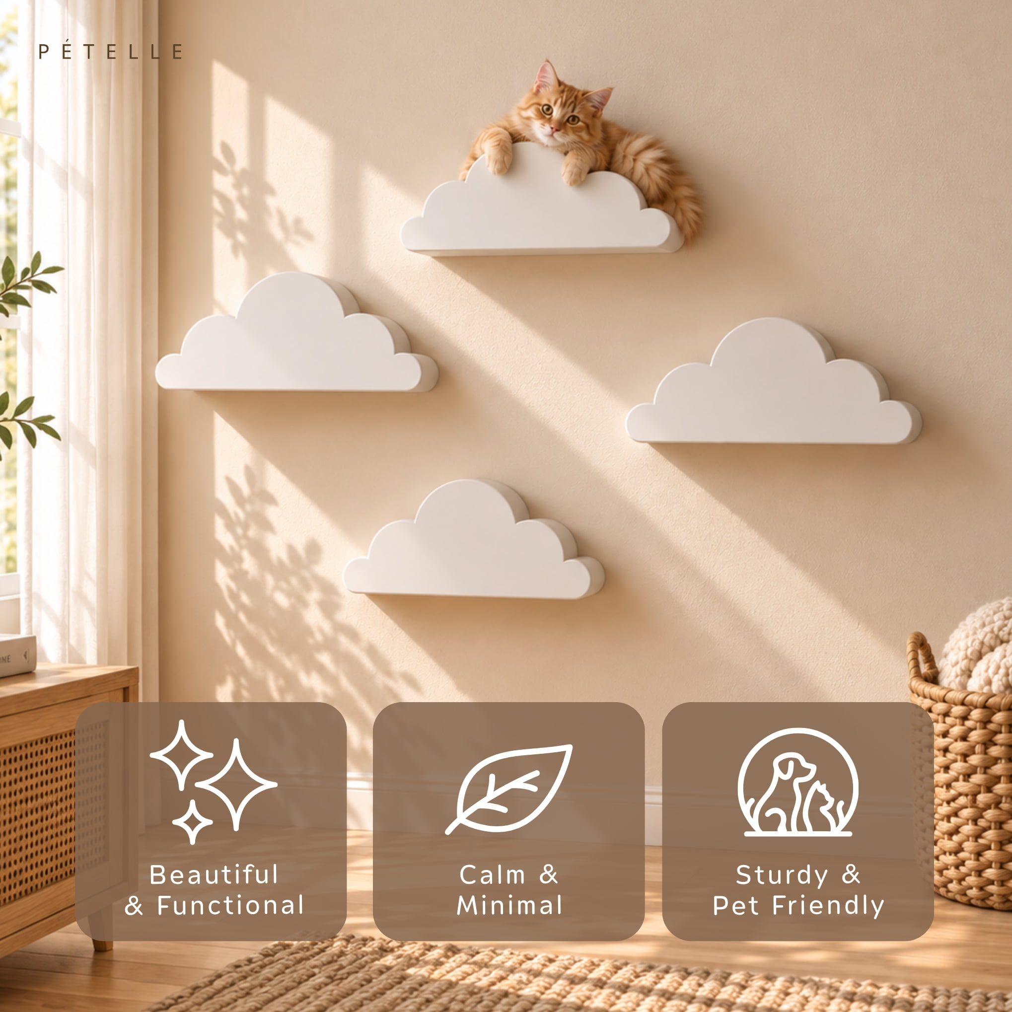 ชั้นปีนแมวติดผนัง PETELLE CLOUD STEP SET สีขาว (ชุด 3 ขนาด)_2